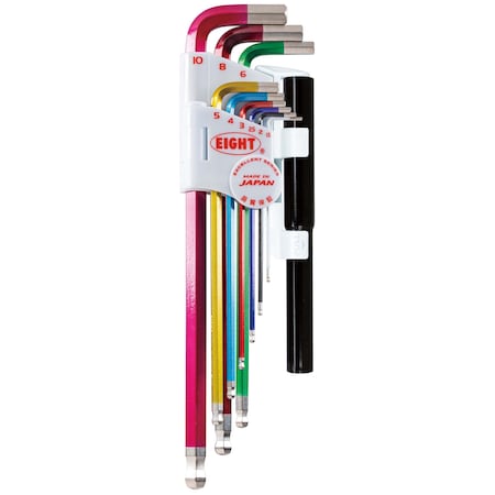 Eight Tool TAPER HEAD HEX KEY L-HANDLE EXTRA LONG SET, 9PC 1.5